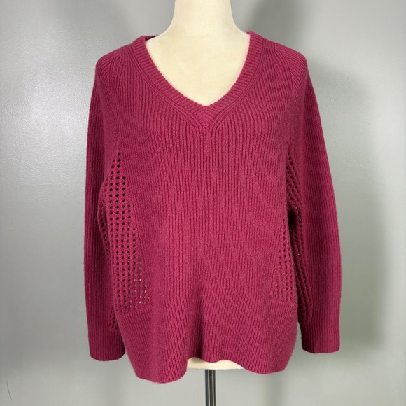 Garnet Hill 100% Cashmere Sweater XS Open Knit Mesh Boho Oversized Unique - Picture 2 of 10